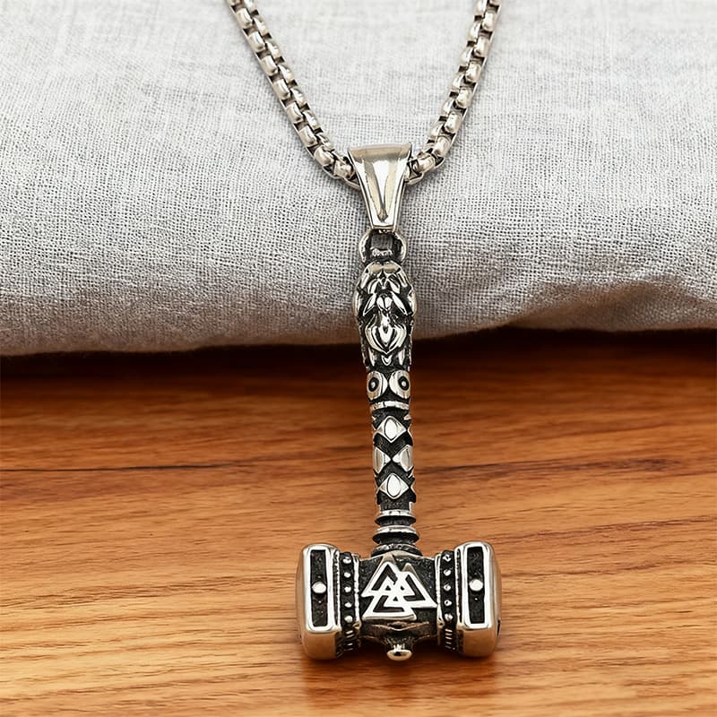 New Wholesale Men’s Viking Thor’s Hammer Mjolnir Necklace, Stainless Steel Runic Hip Hop Pendant Jewelry preview 4