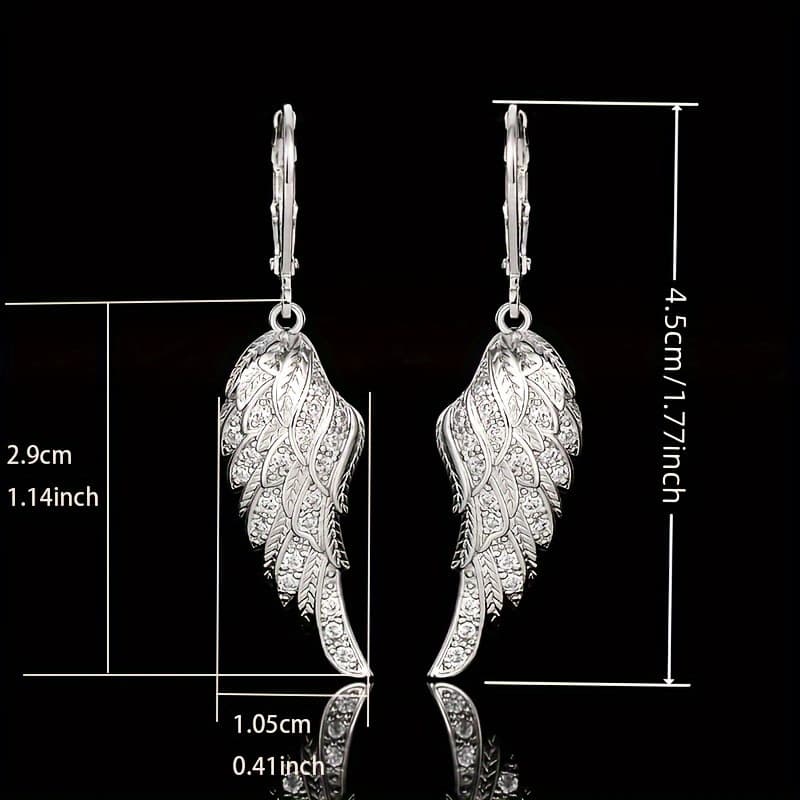 Luxury Bridal Feather Leaf Long Drop Earrings, Exquisite Angel Wings Wedding Dangle Studs preview 2