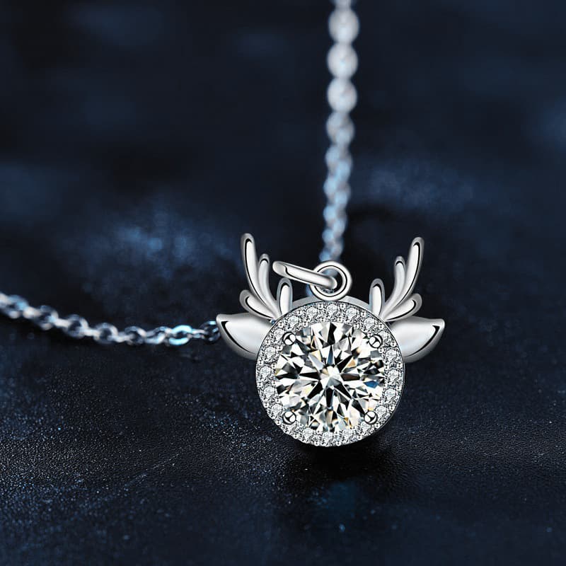 Romantic Moissanite S925 Sterling Silver Deer Antler Necklace, "All The Way With You" Pendant Gift preview 2