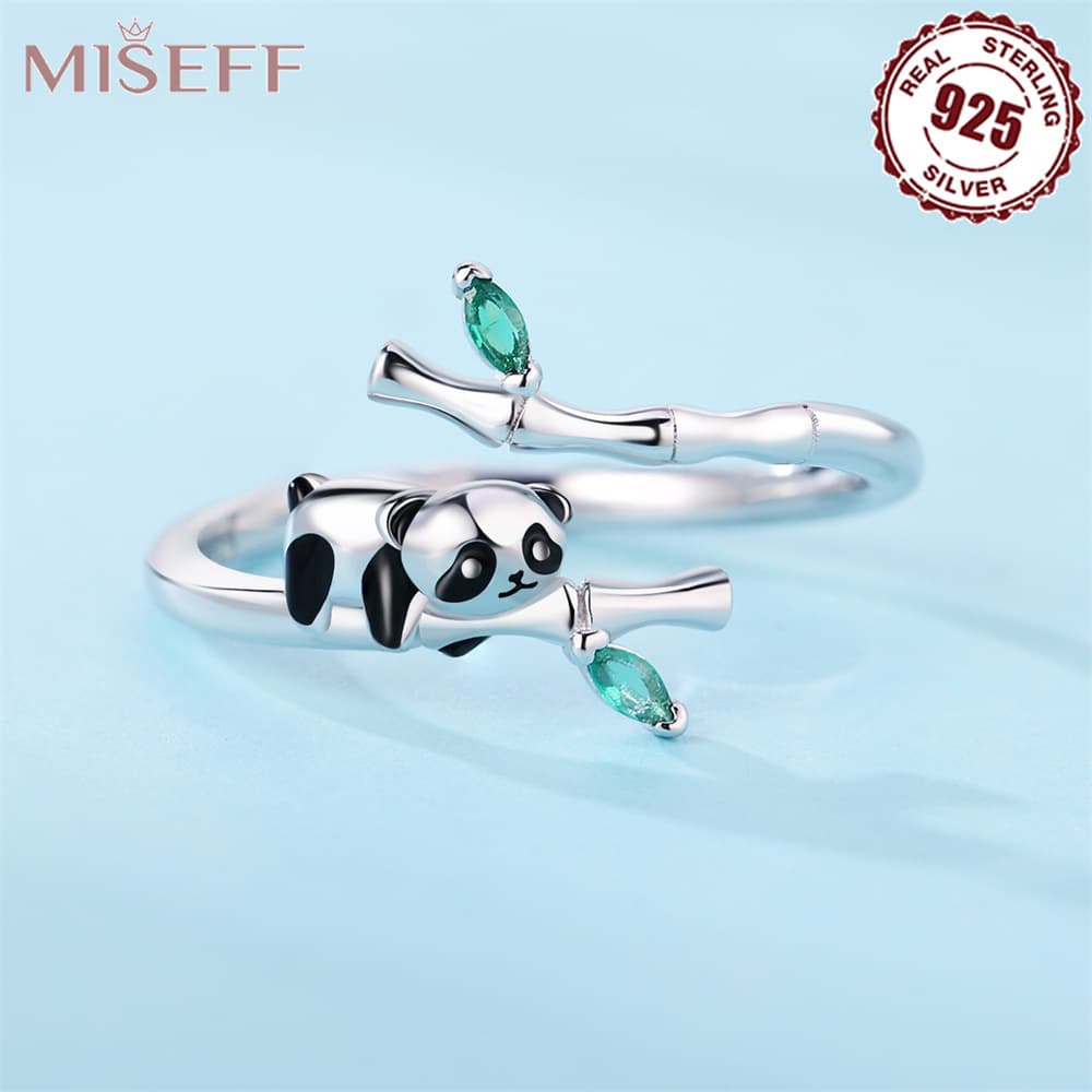 925 Sterling Silver Panda Open Ring for Women | Adjustable Niche Design High-End Aesthetic Jewelry