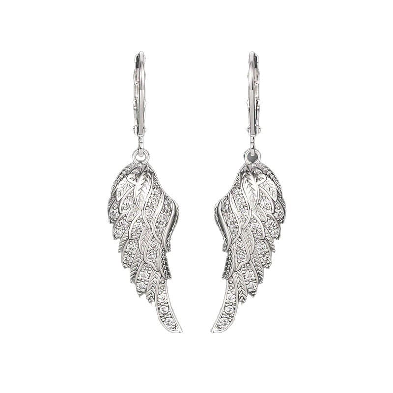 Luxury Bridal Feather Leaf Long Drop Earrings, Exquisite Angel Wings Wedding Dangle Studs preview 4