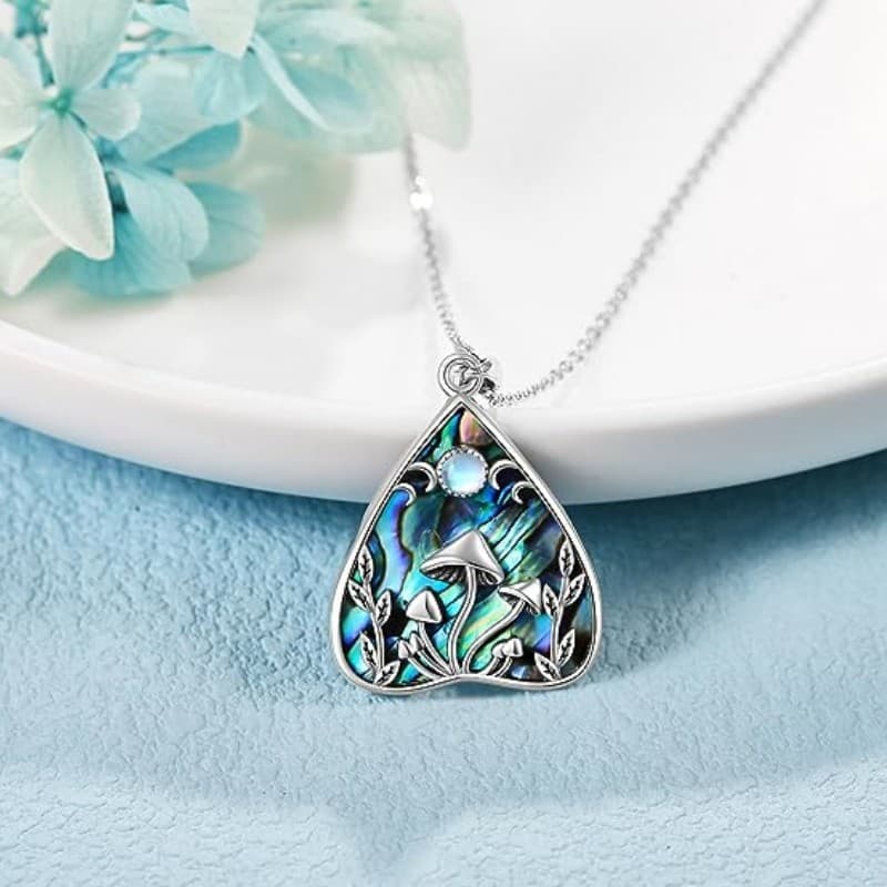 Vintage Triple Moon Goddess Heart Pendant Necklace with Mystic Mushroom Charm