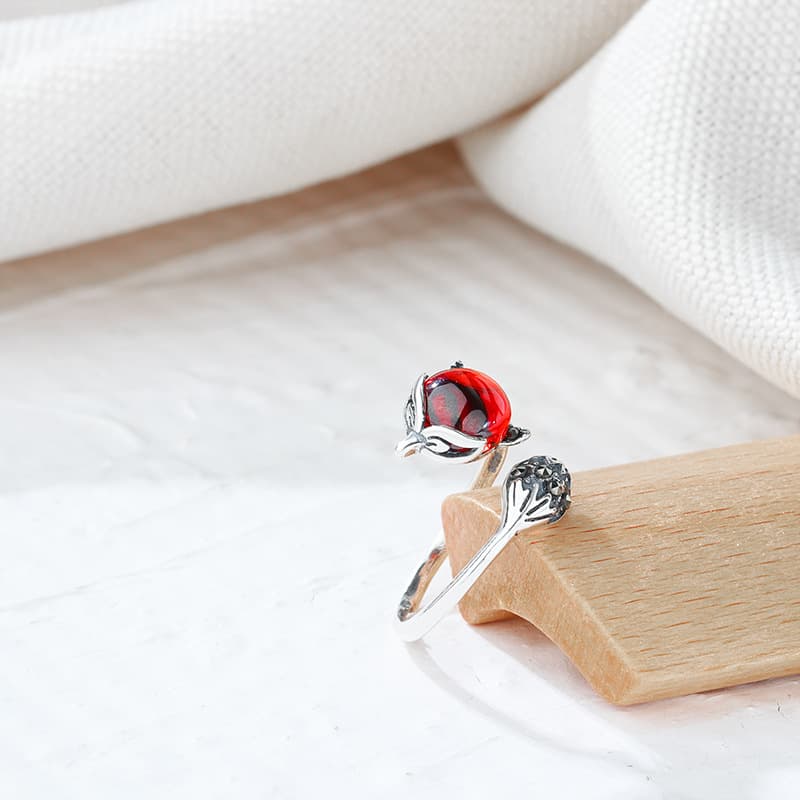 S925 Sterling Silver Garnet Fox Open Ring for Women | Thai Silver Retro Linghu Ring for Attracting Love preview 3