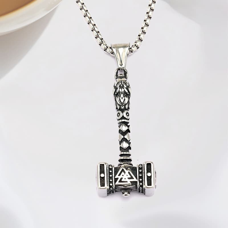New Wholesale Men’s Viking Thor’s Hammer Mjolnir Necklace, Stainless Steel Runic Hip Hop Pendant Jewelry preview 2
