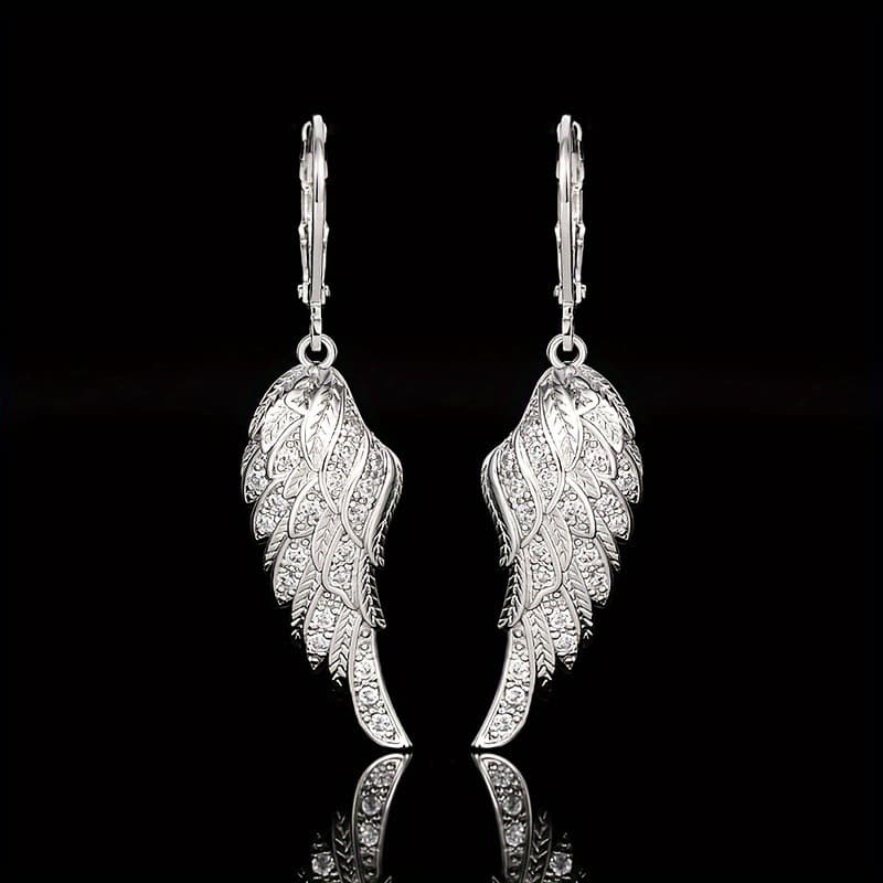 Luxury Bridal Feather Leaf Long Drop Earrings, Exquisite Angel Wings Wedding Dangle Studs
